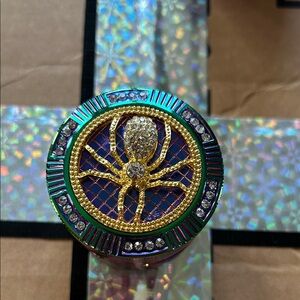 Gold and Blue Spider Brooch with Crystals